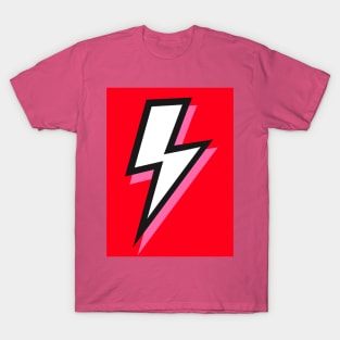 White, Black and Pink Lightning with Red Background T-Shirt